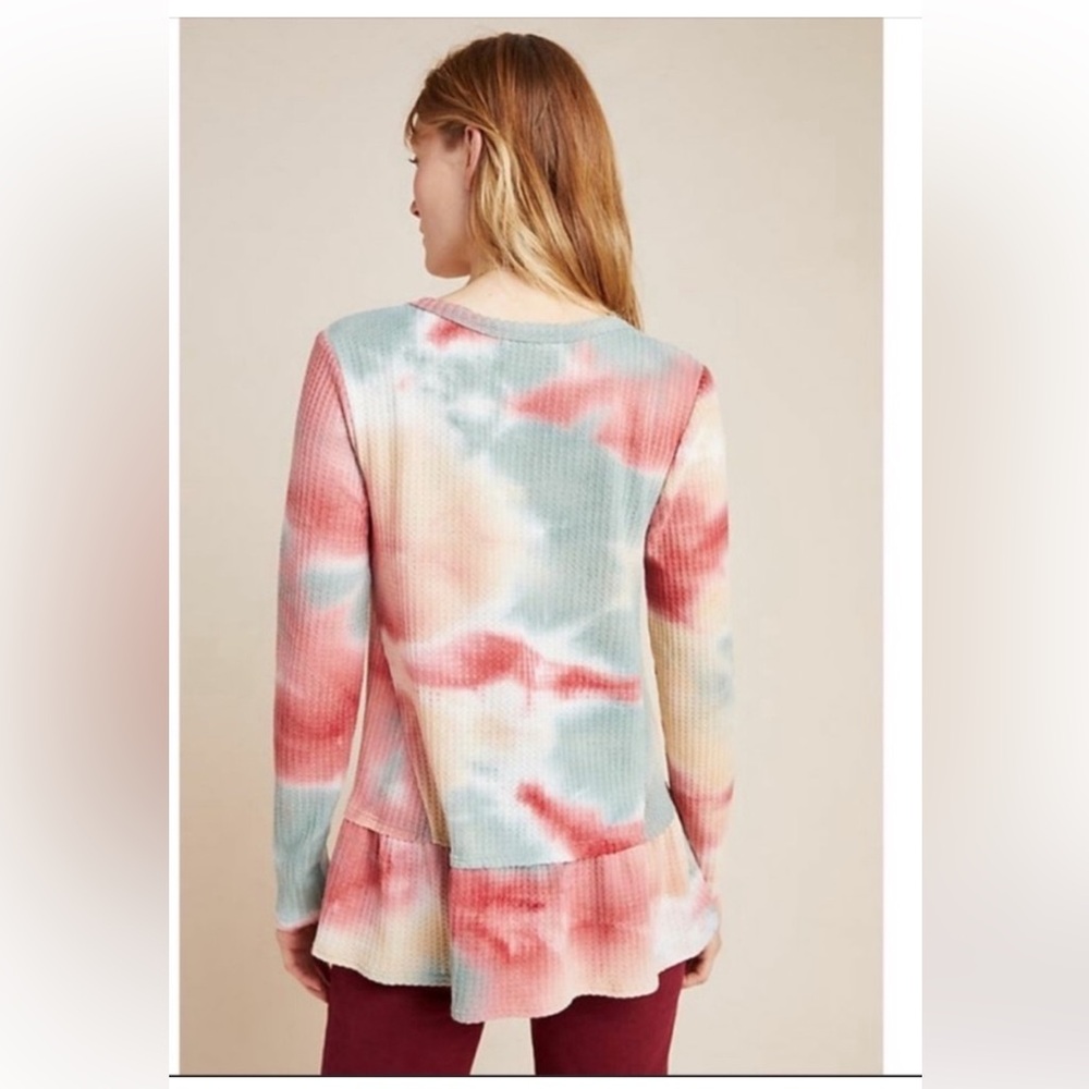 Anthropologie Eri + Ali Peplum Tie Dye Waffle Knit Top - Picture 3 of 7